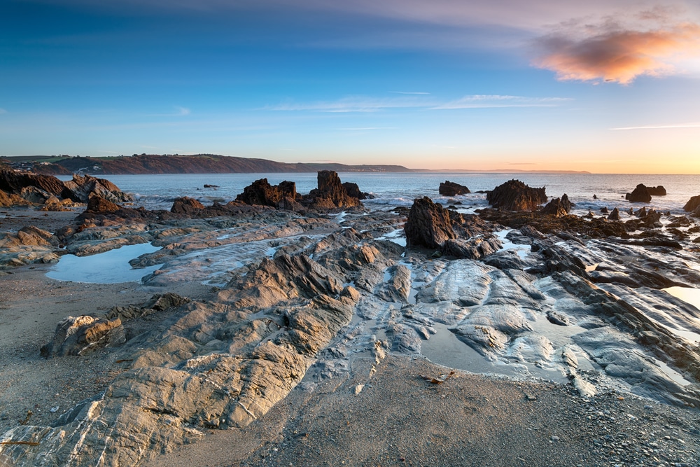 Rock pools at Hannafore Beach in Cornwall.